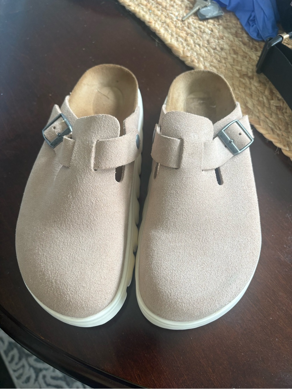 Birkenstock Beige Suede Slip-On Clog with White Lug Sole - Picture 2 of 5